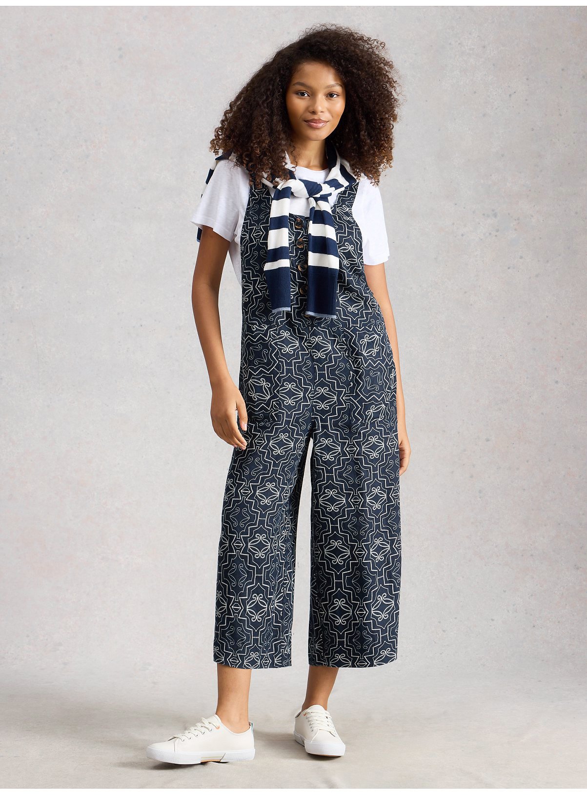 WHITE STUFF Viola Patterned Linen Dungaree 