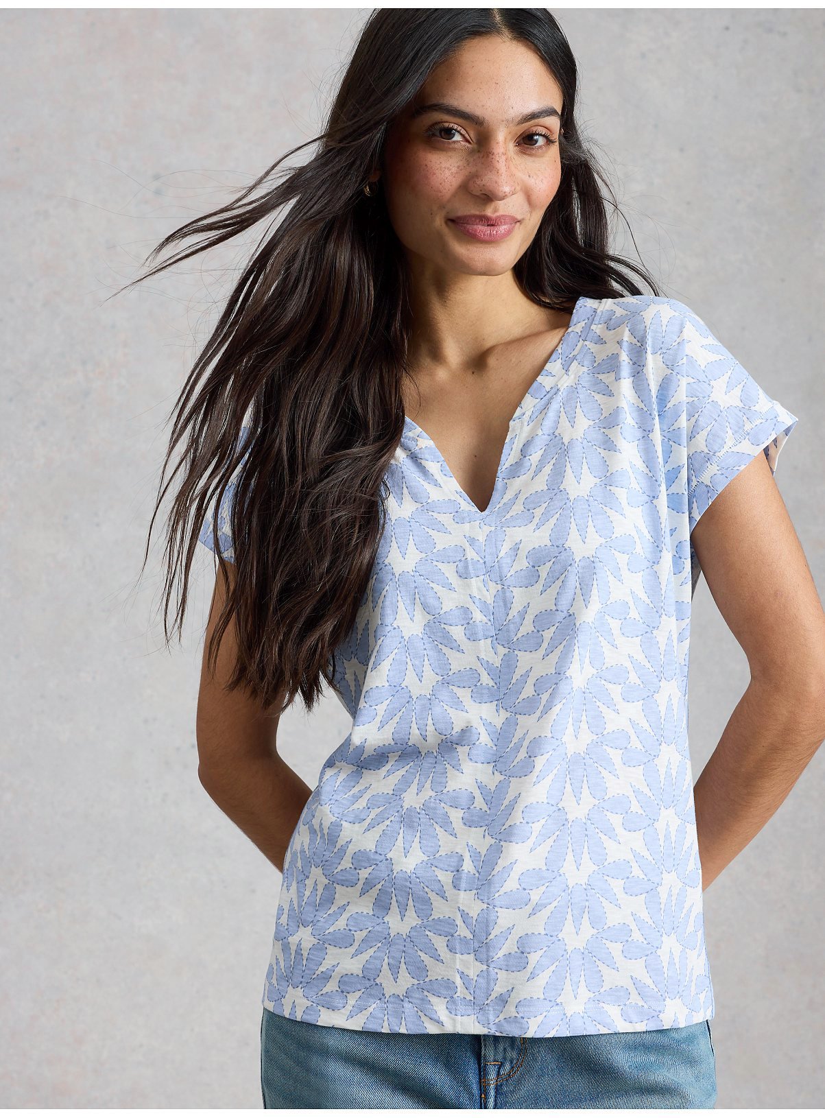 WHITE STUFF Nelly Notch Neck T Shirt Light Blue 12