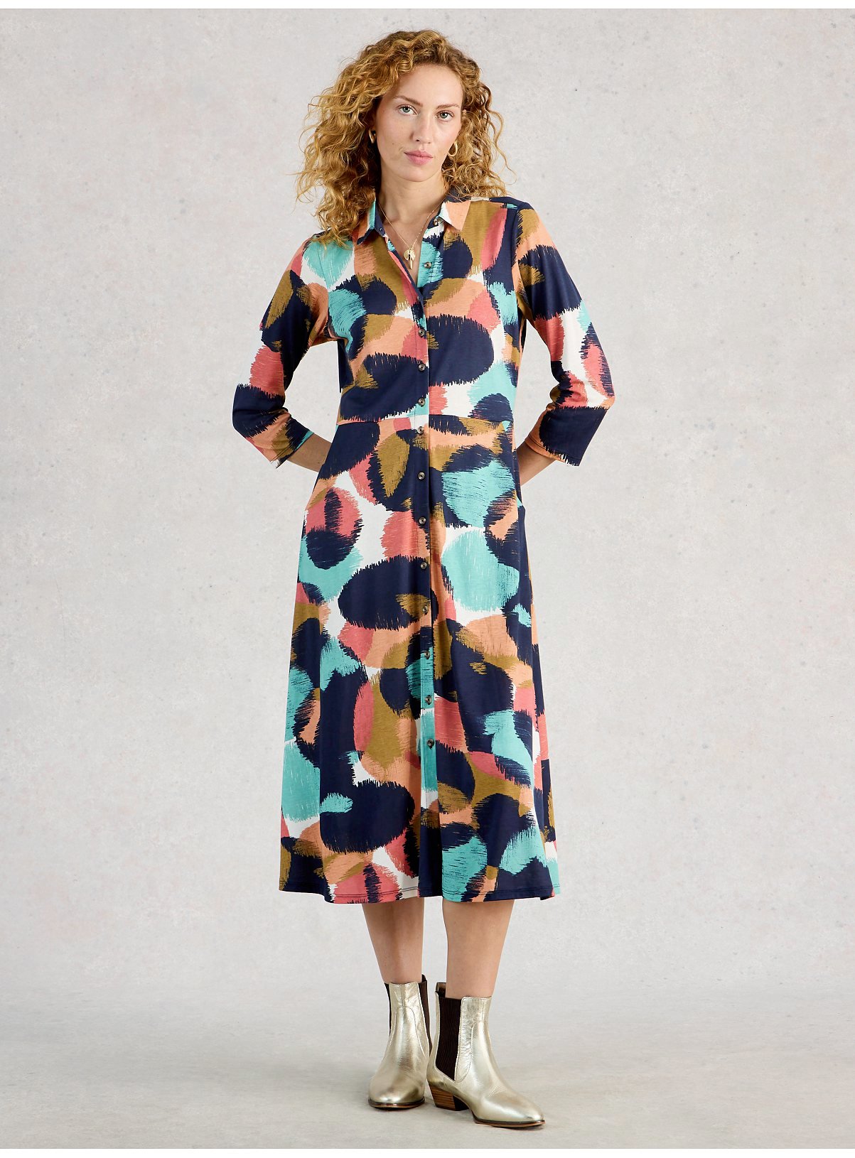 WHITE STUFF Rua Jersey Shirt Dress Navy 10