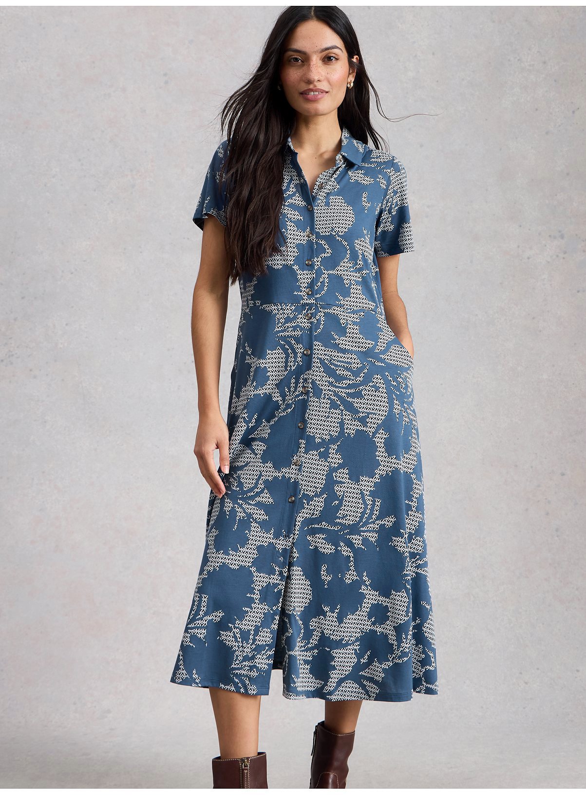 WHITE STUFF Rua Jersey Shirt Dress Blue 10