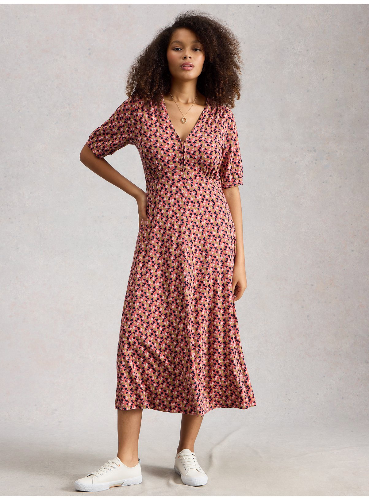 WHITE STUFF Megan Jersey Heart Print Dress Pink 