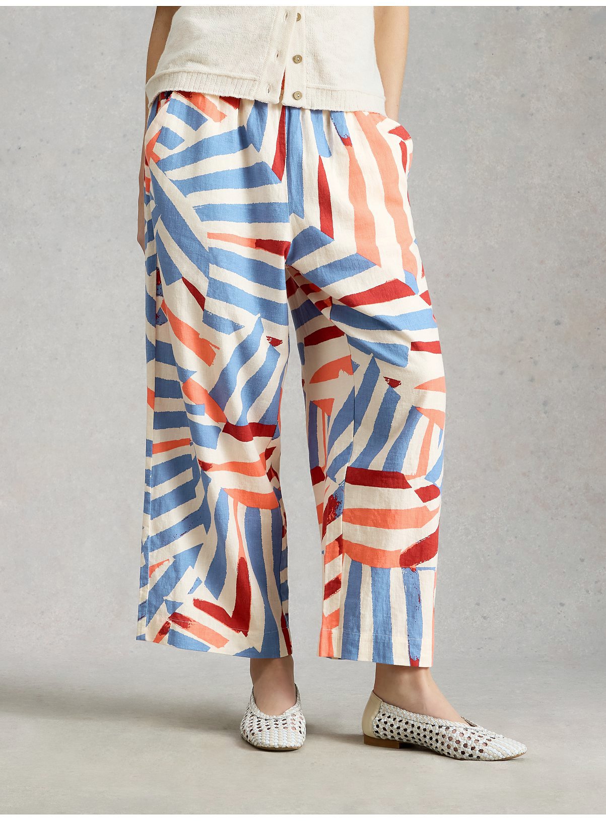 WHITE STUFF Shelly Linen Blend Culotte Ivory Multi 