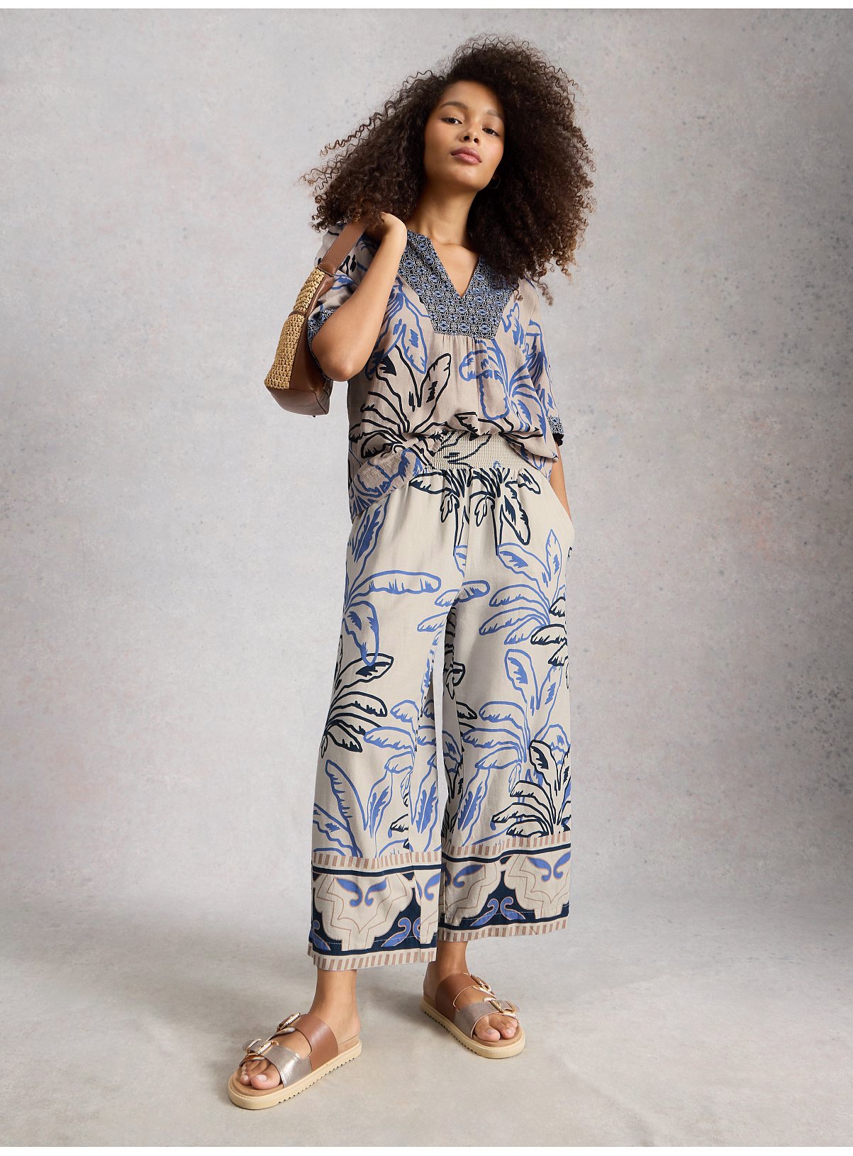 WHITE STUFF Shelly Linen Blend Culotte Ivory Multi 