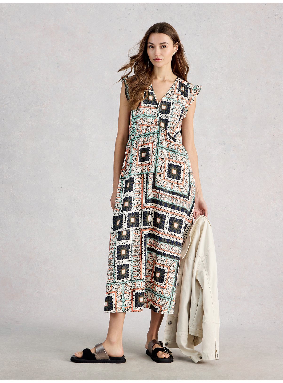 WHITE STUFF Lorna Linen Blend Maxi Dress Ivory 10