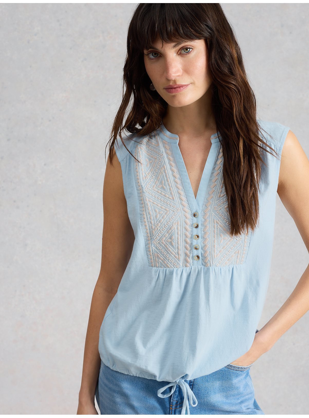 WHITE STUFF Peony Embroidered Sleeveless Shirt 12