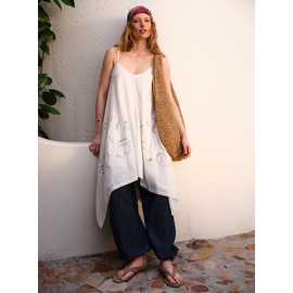 White Lace Cutwork Detail Hanky Hem Cami Dress
