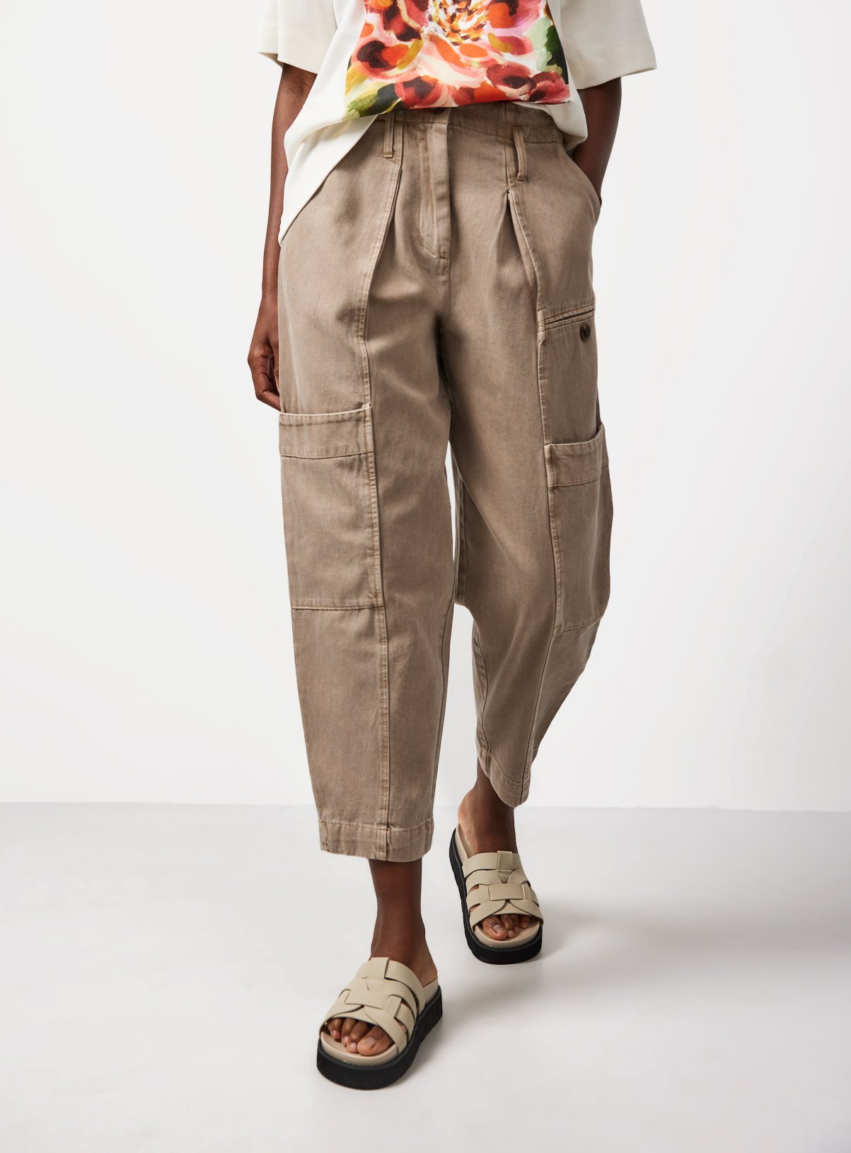 Stone Twill Barrel Leg Cargo Trousers 8