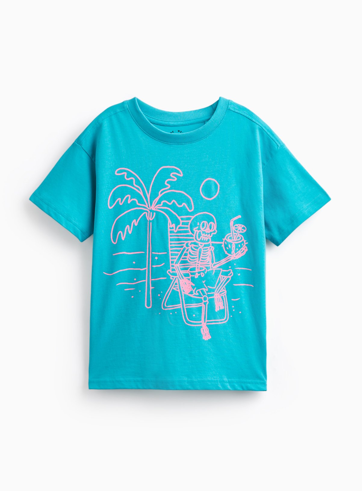 Bright Teal Beach Skeleton Print T-Shirt 9 years
