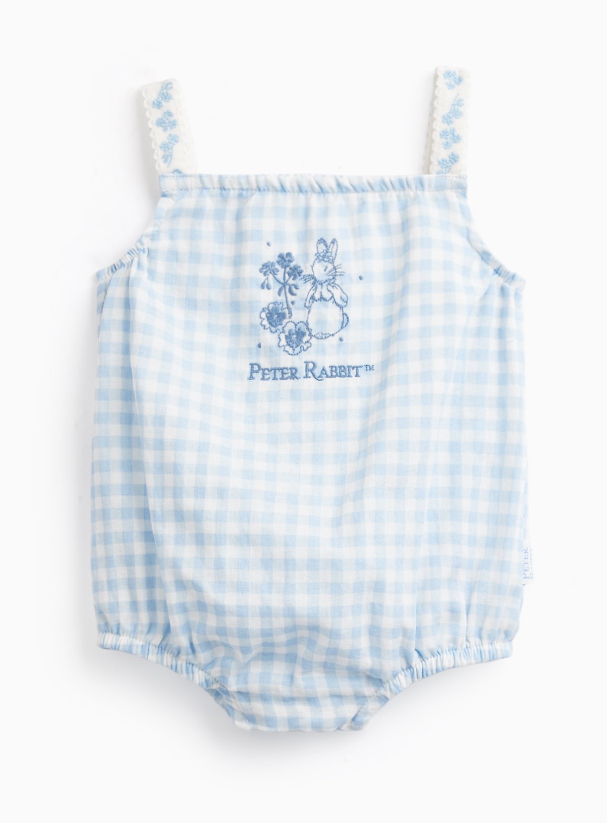 Blue Gingham Peter Rabbit Print Sleeveless Romper 