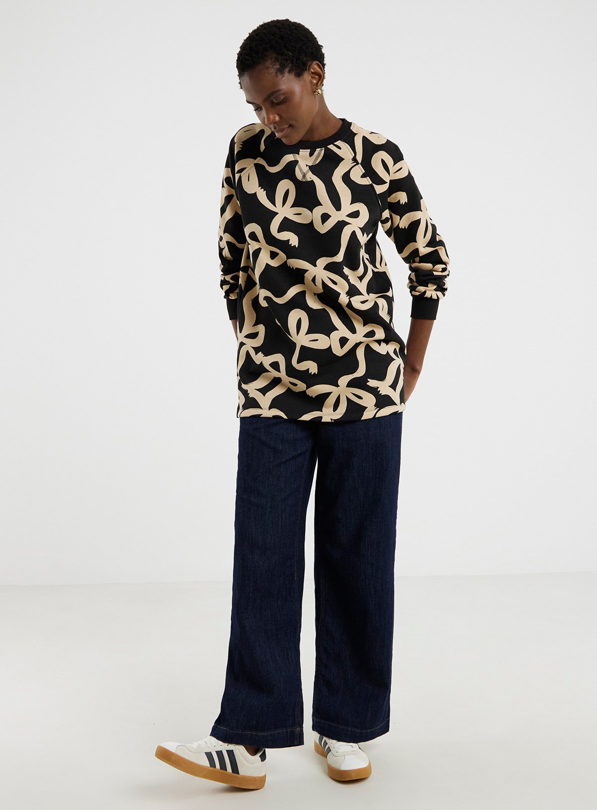 JD WILLIAMS Longline Bow Print Sweatshirt 