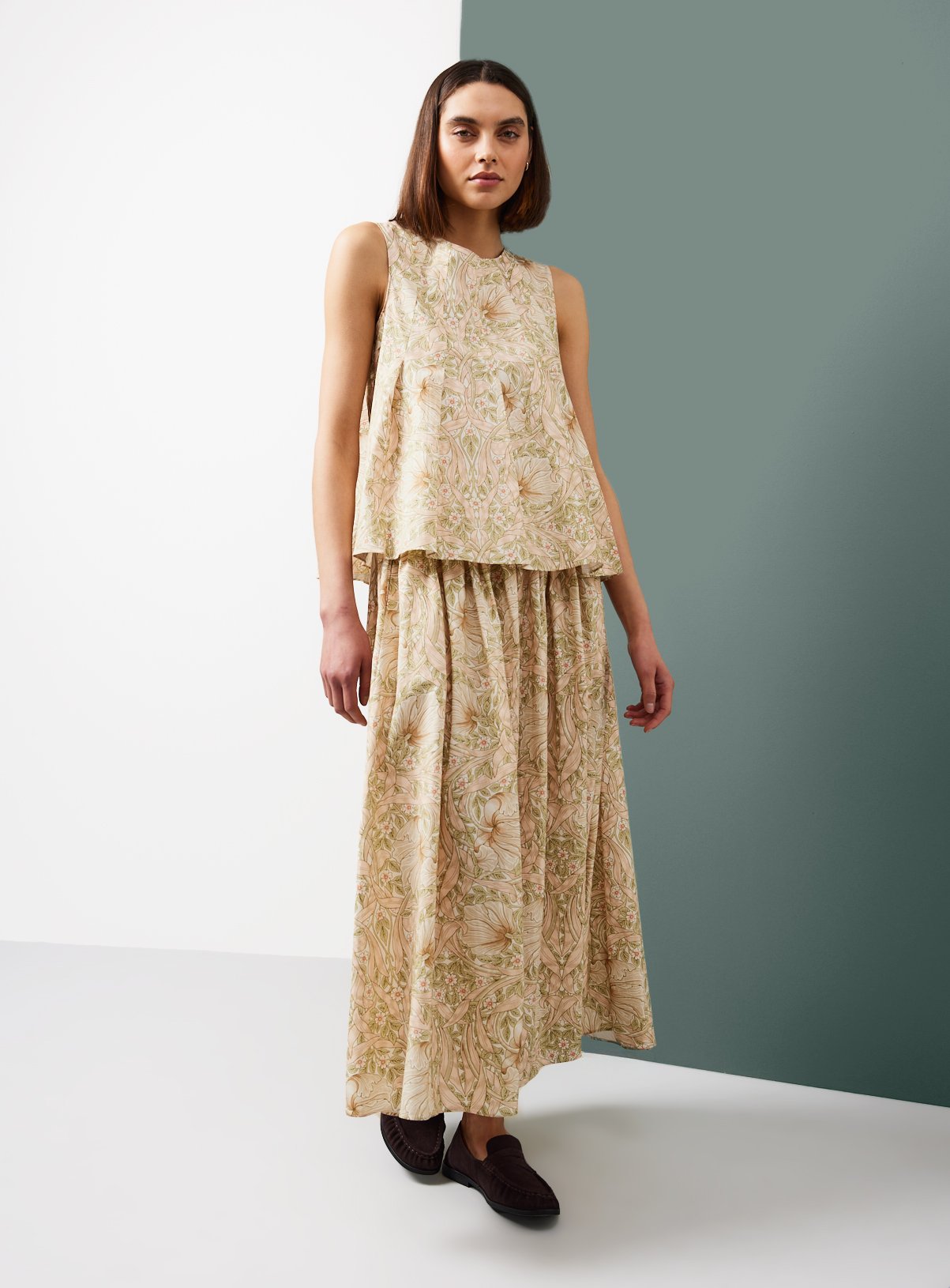 Tu x Morris & Co. Pimpernel Print Full Midaxi Skirt 