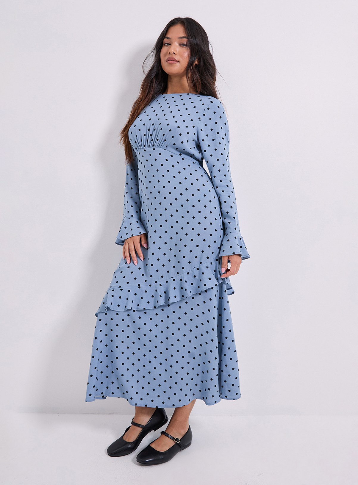 DOROTHY PERKINS Petite Frill Sleeve Ruffle Detail Printed Midi Dress 14