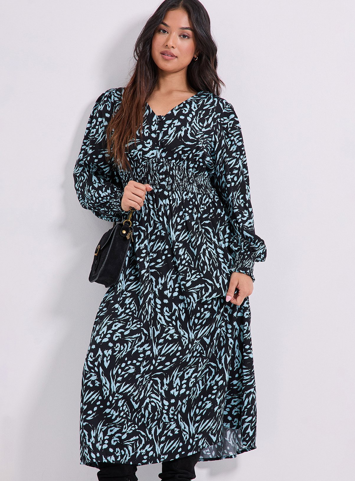 DOROTHY PERKINS Petite Blue Animal V Neck Button Front Detail Printed Midi Dress 