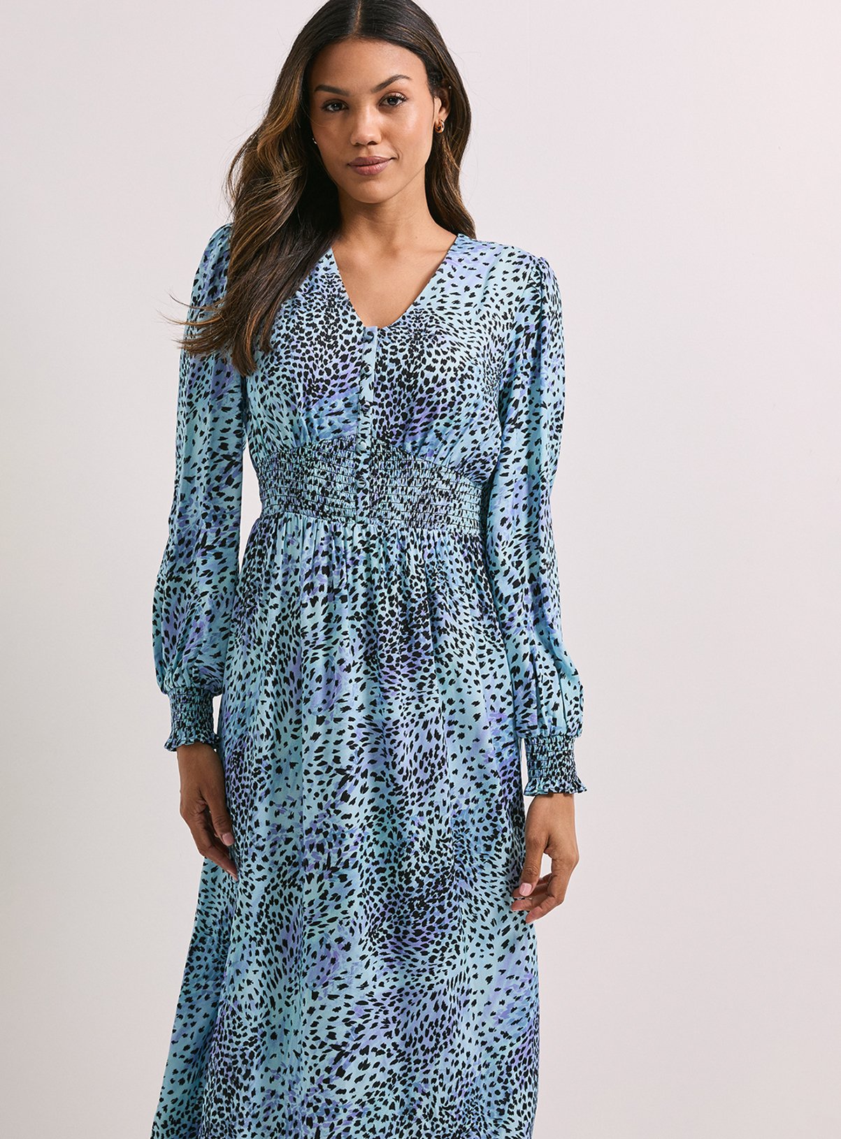 DOROTHY PERKINS V Neck Button Front Detail Printed Midi Dress
