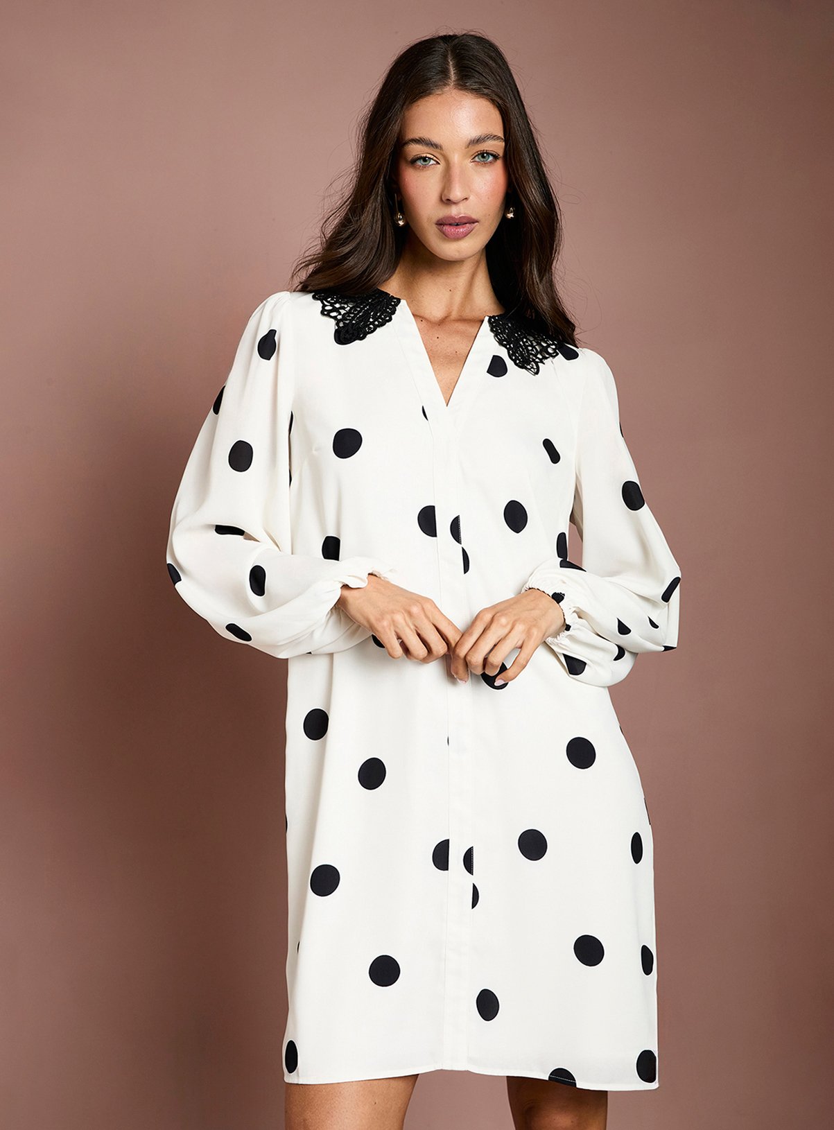 WALLIS Petite Spot Lace Collar Shift Dress 14