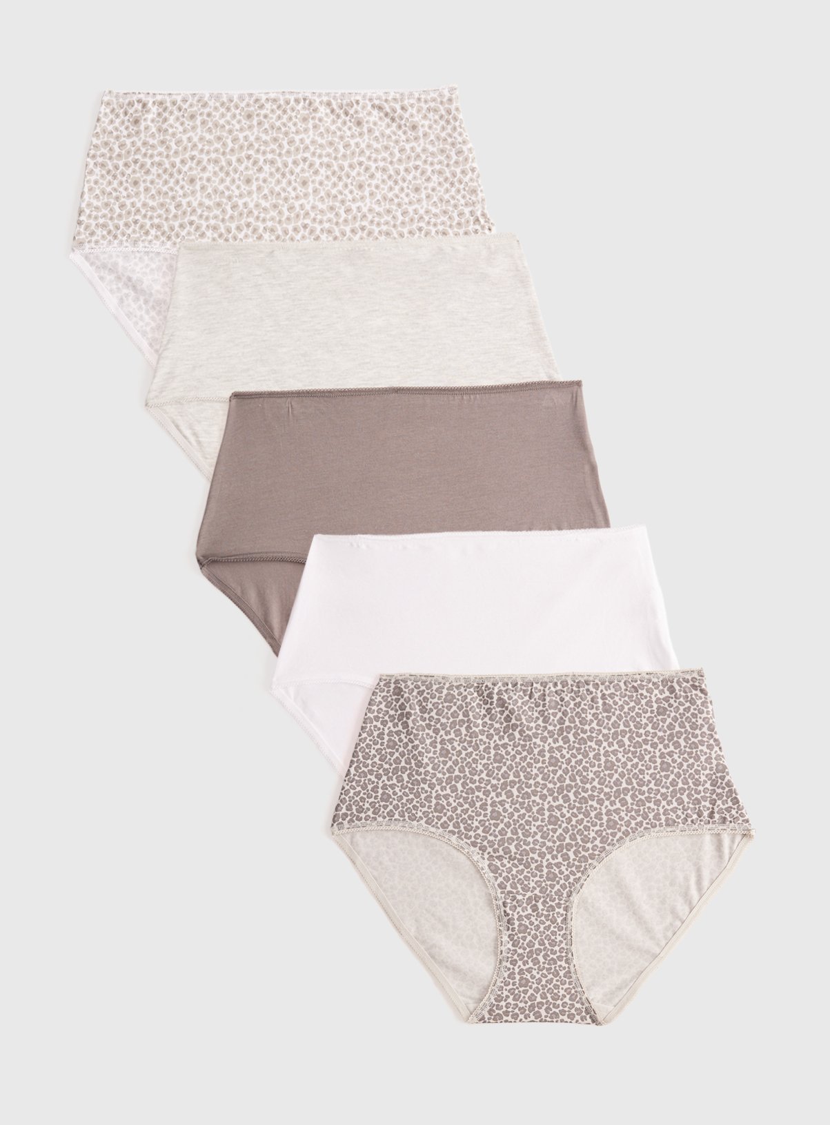 Plain & Leopard Print Full Brief Knickers 5 Pack 20