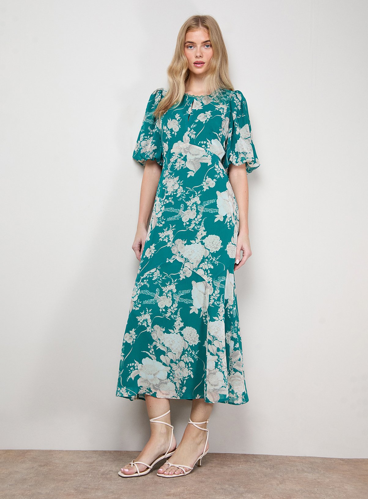 OASIS Puff Sleeve Trim Detail Panelled Tea Dress 