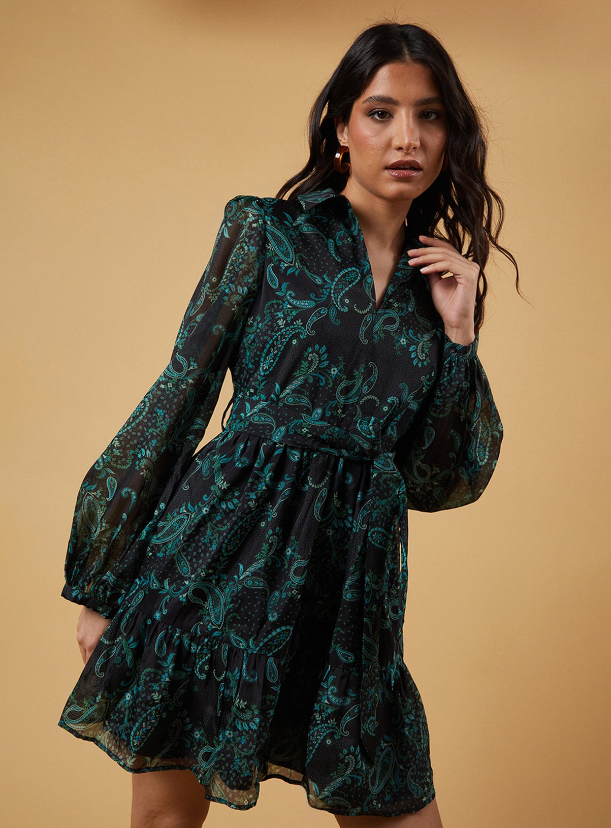 OASIS Organza Collared Mini Dress Teal 
