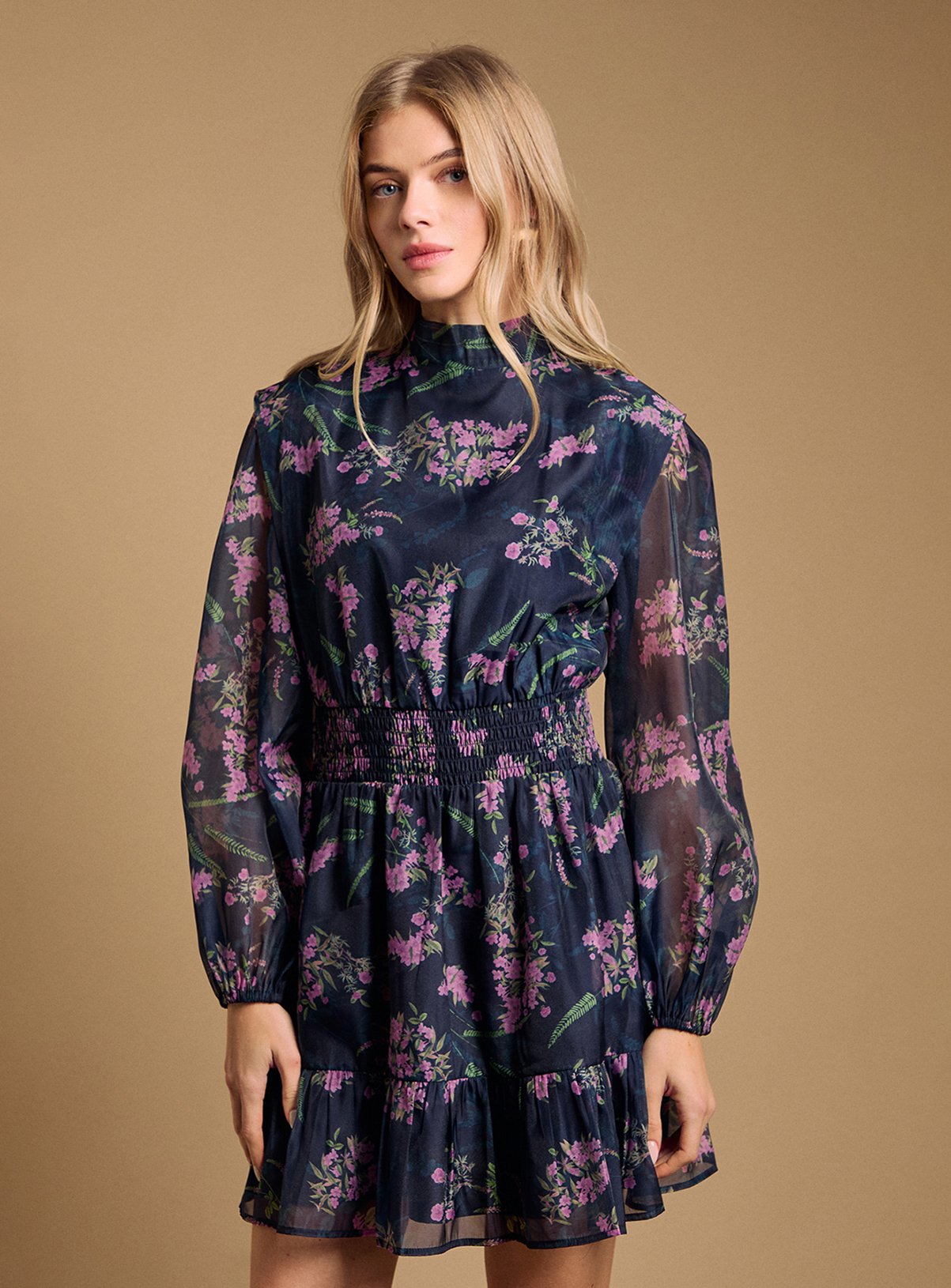 OASIS Organza Shirred Waist Mini Dress 