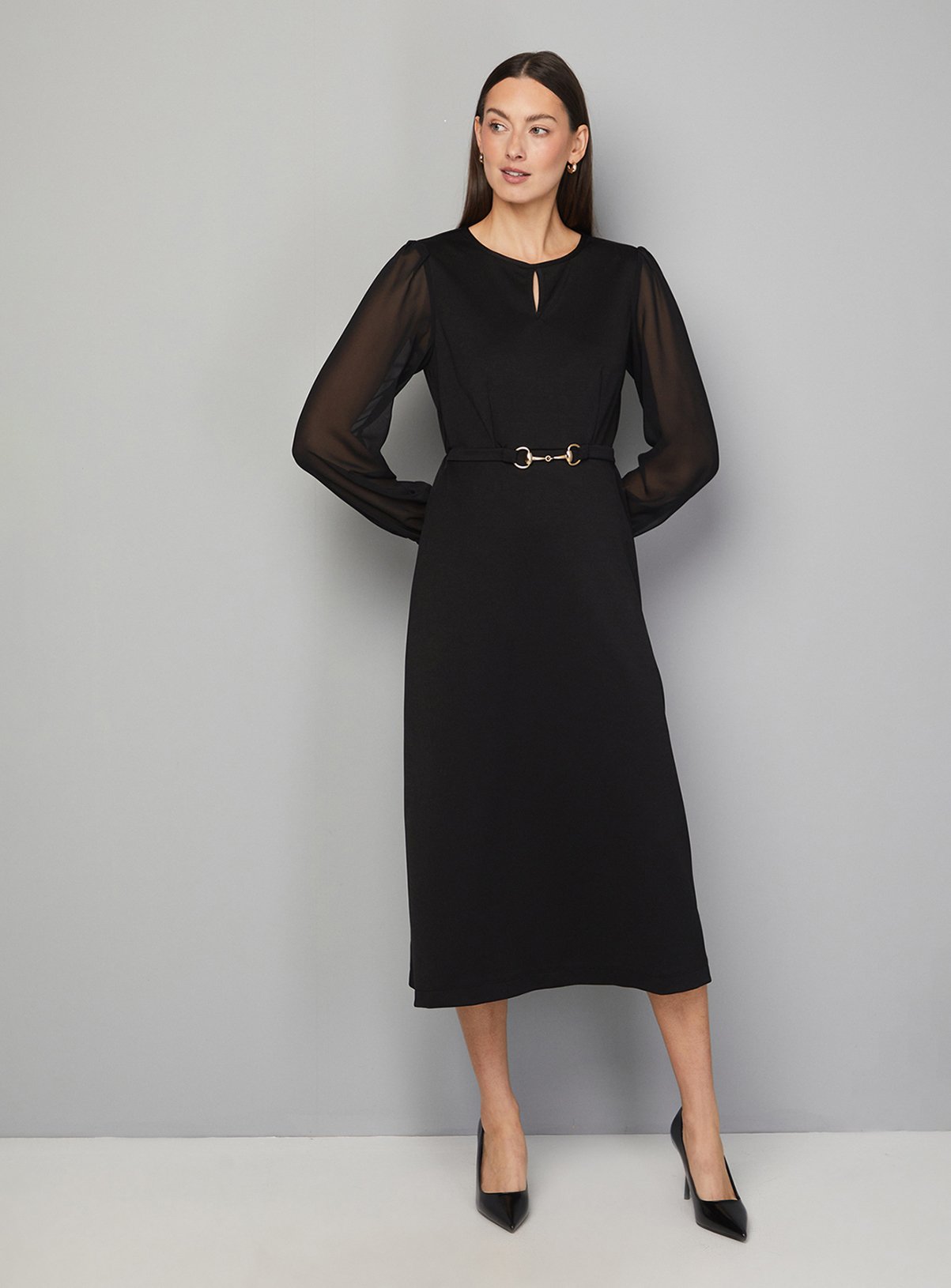 WALLIS Ponte A Line Midi Dress With Chiffon Sleeves 18