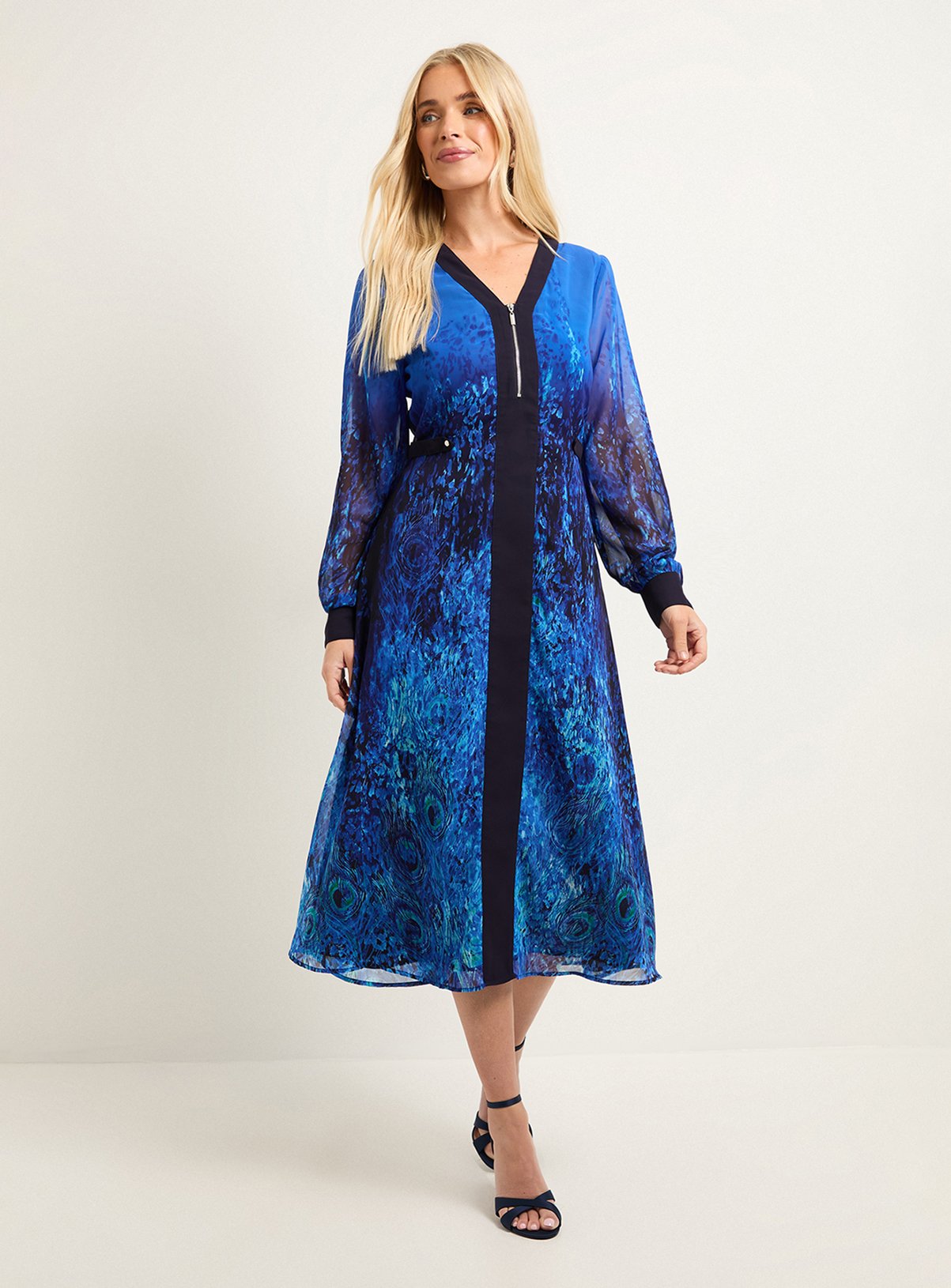 WALLIS Petite Zip Front Ombre Chiffon Midi Dress 