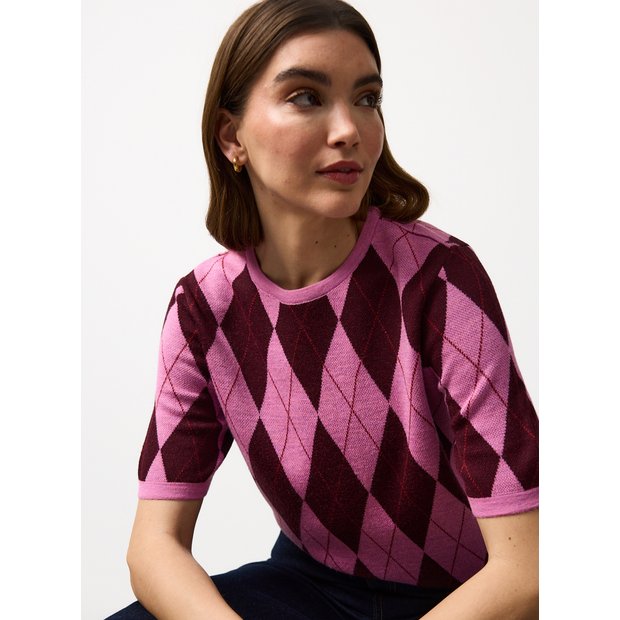 トップス house on the hill Tee (Argyle) 90 Buy Pink & Burgundy Argyle Tee 10 | Gifts for her | Argos