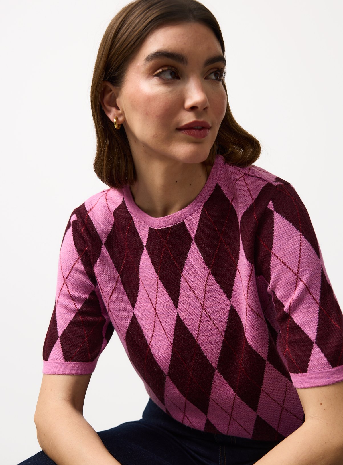 Pink & Burgundy Argyle Tee 