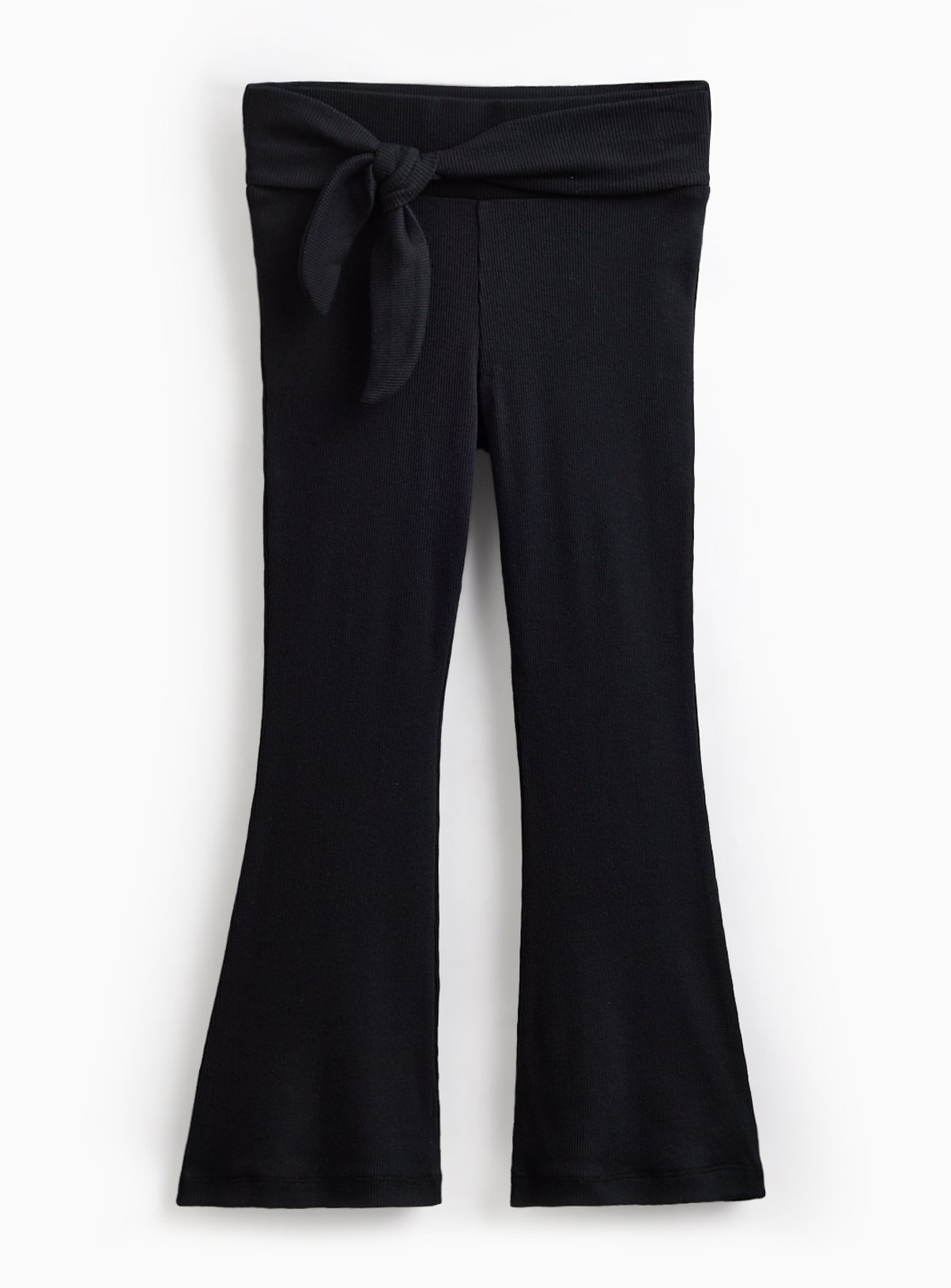 Black Ribbed Tie Waist Flared Leggings 9 years