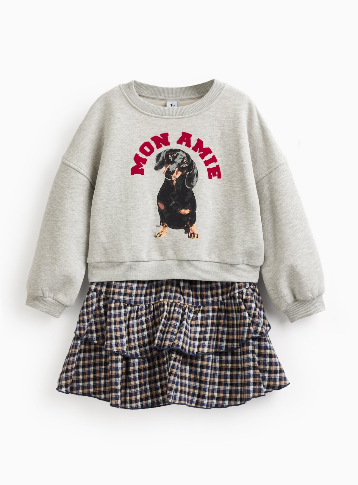 Grey Dog Print Sweat & Skirt Set 12 years