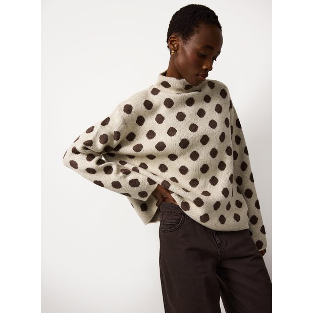 トップス Low classic HOLE POINT PRINT TOP Buy Ecru High Neck Spot Print Jumper L | Gifts for her | Argos