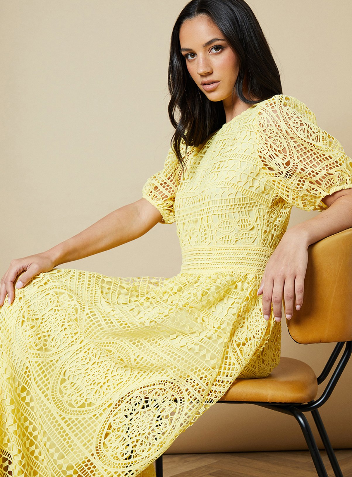 OASIS Lace Puff Sleeve Midaxi Dress 