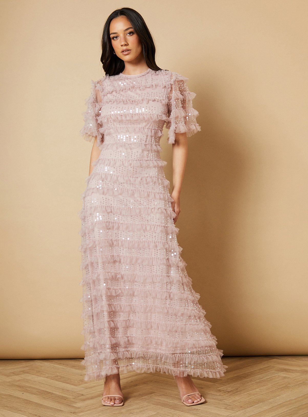 OASIS Sequin Ruffle Detail Maxi Dress 8