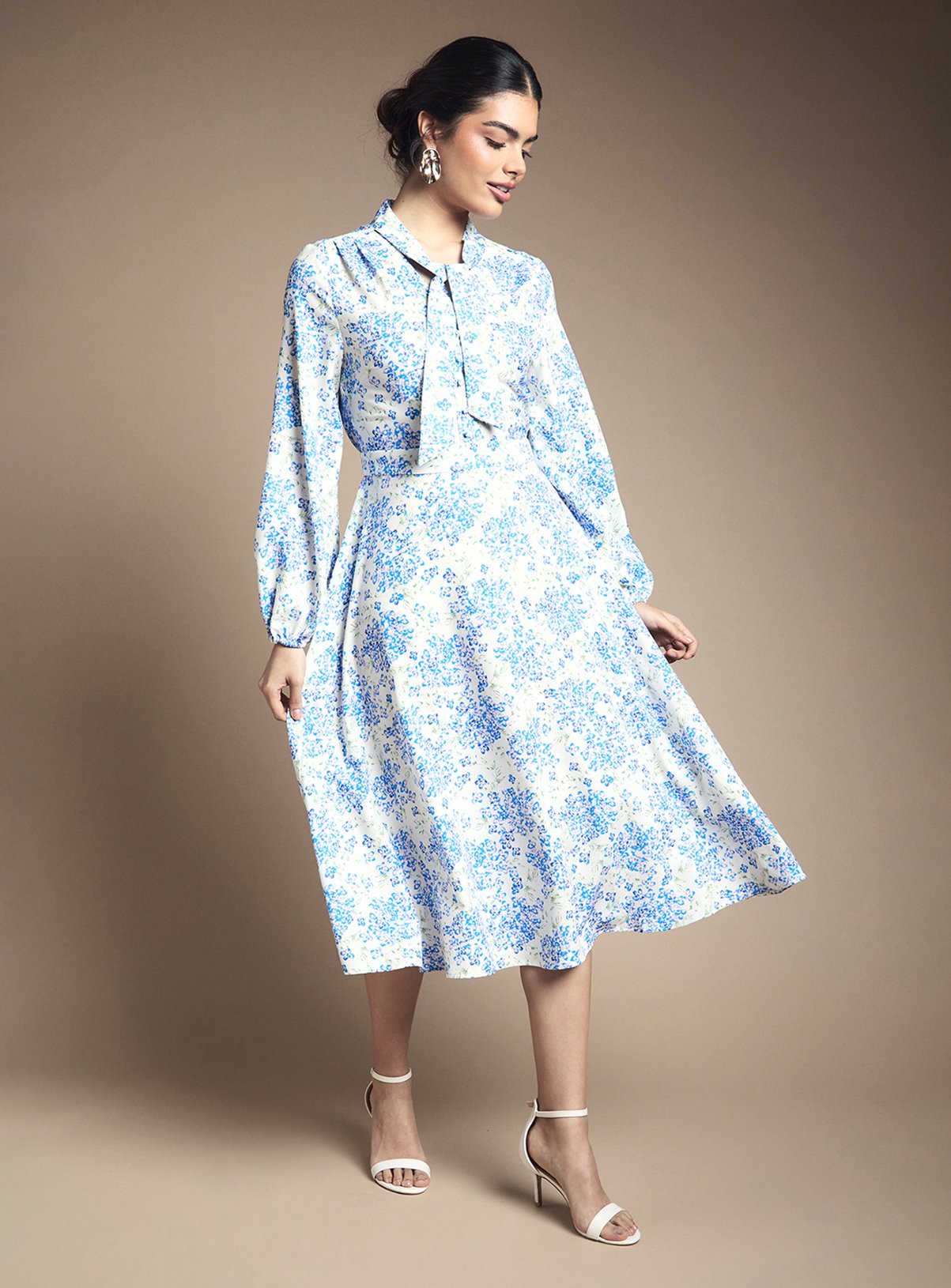 WALLIS Floral Button Tie Neck Midi Dress
