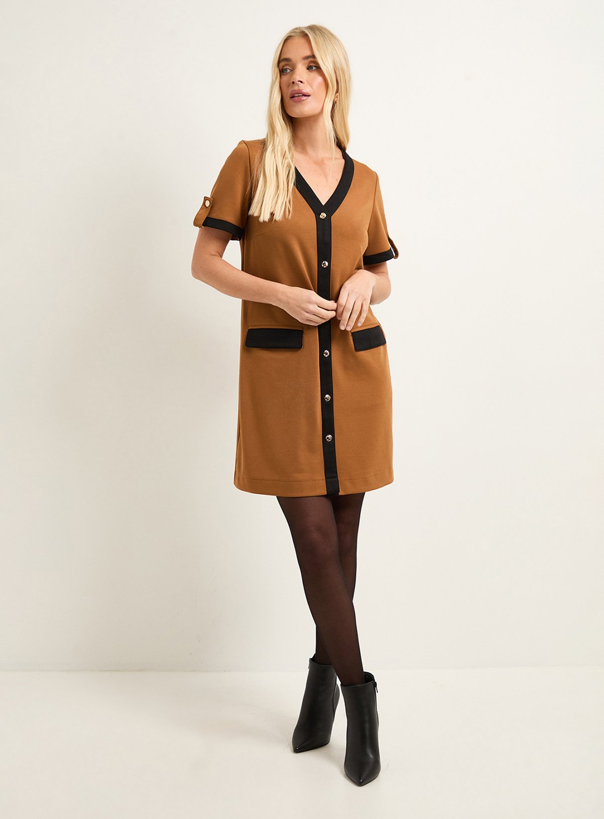 WALLIS Petite Ponte Contrast Button Shift Dress 