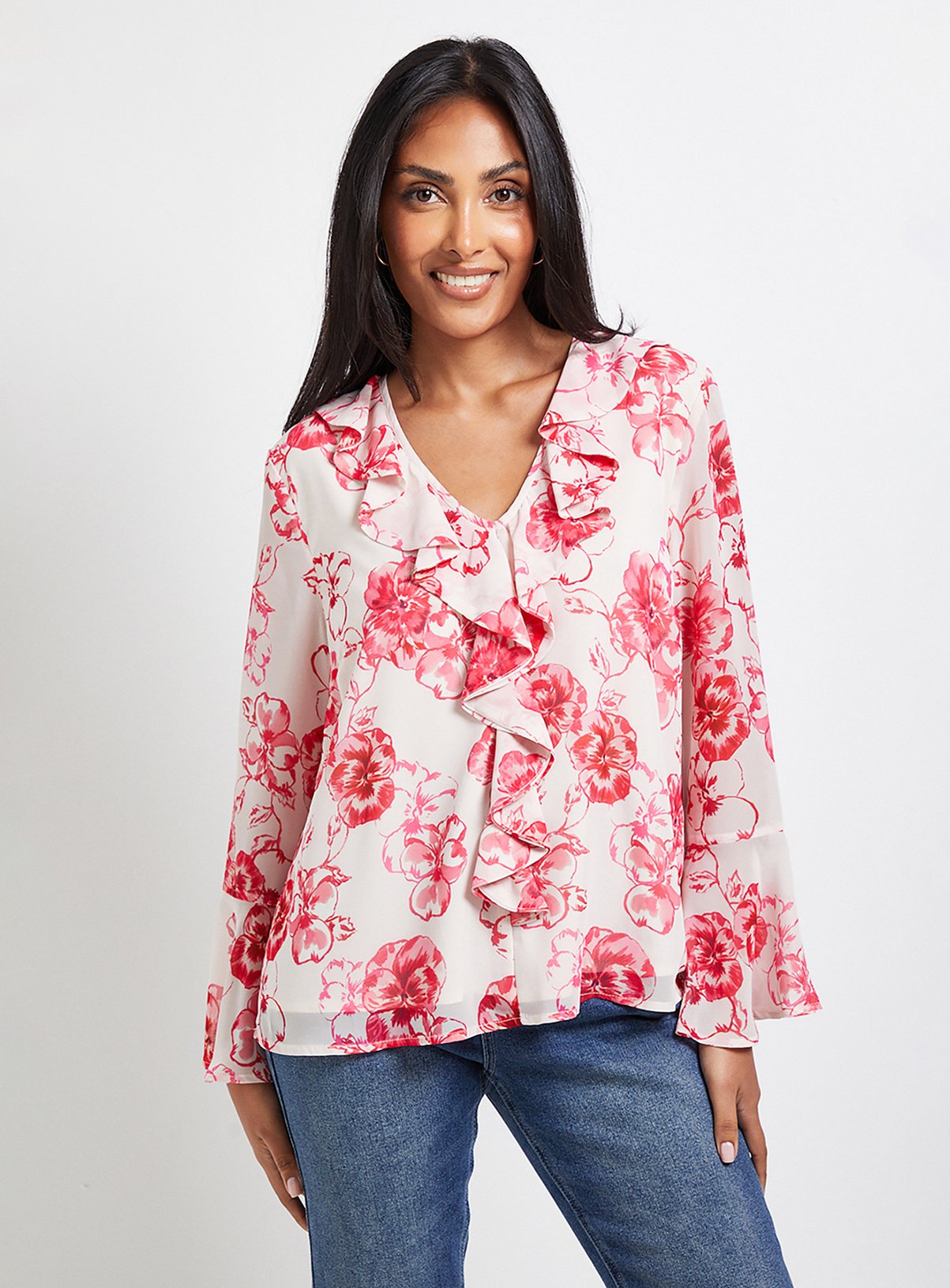 WALLIS Petite Floral Print Ruffle Detail Blouse 10