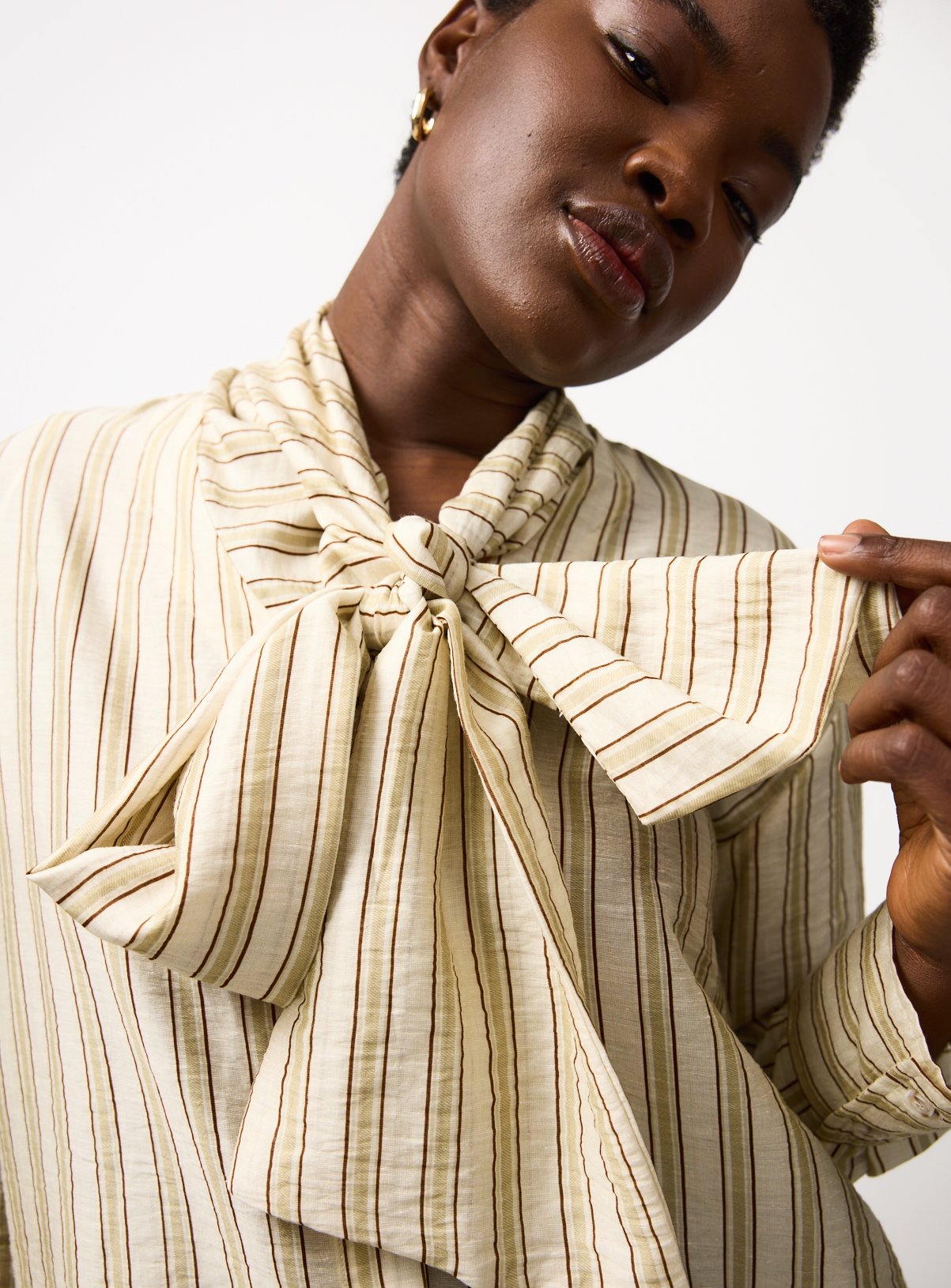 Stone Stripe Scarf Detail Shirt. 