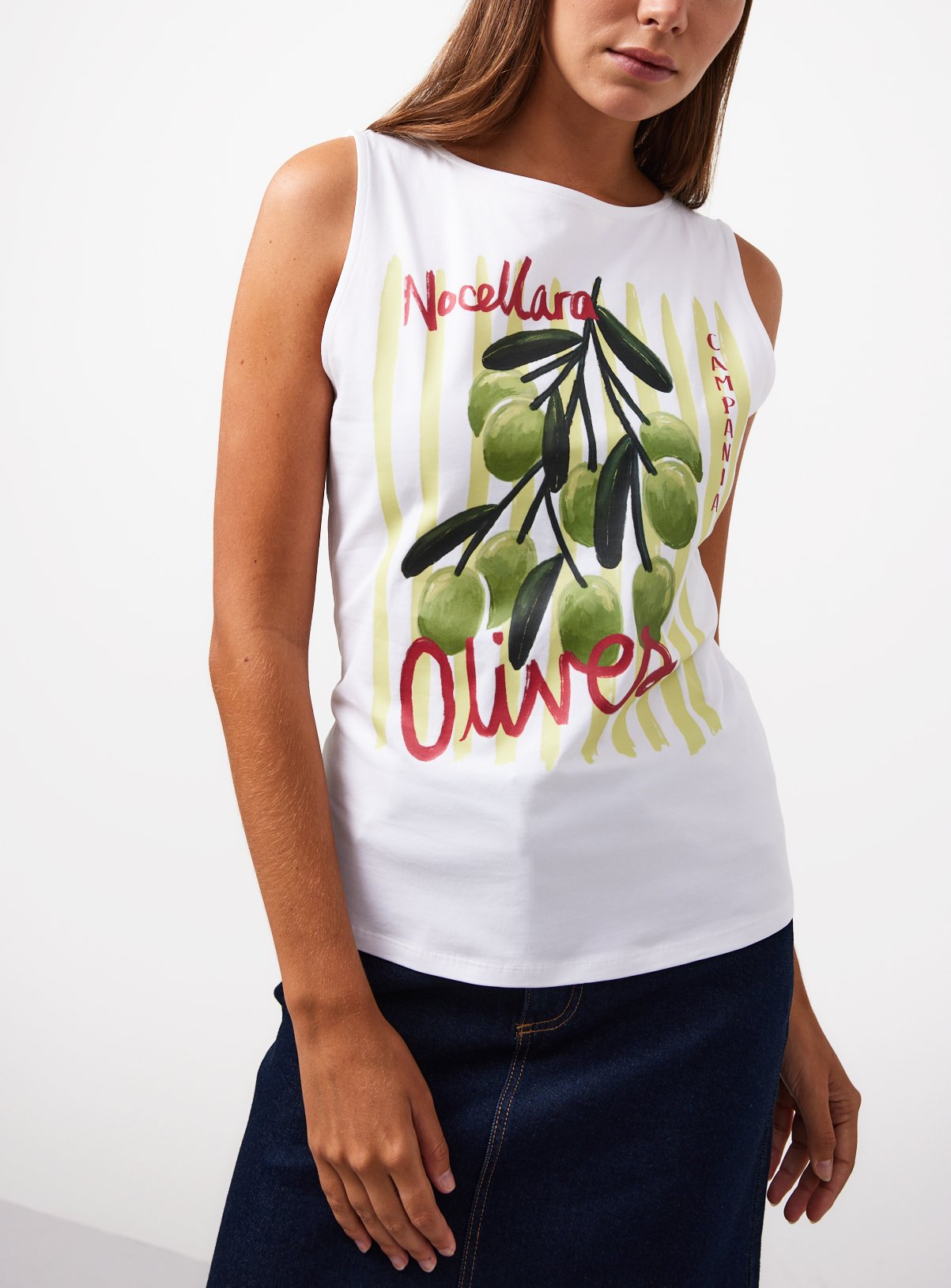 White Olive Graphic Print Vest