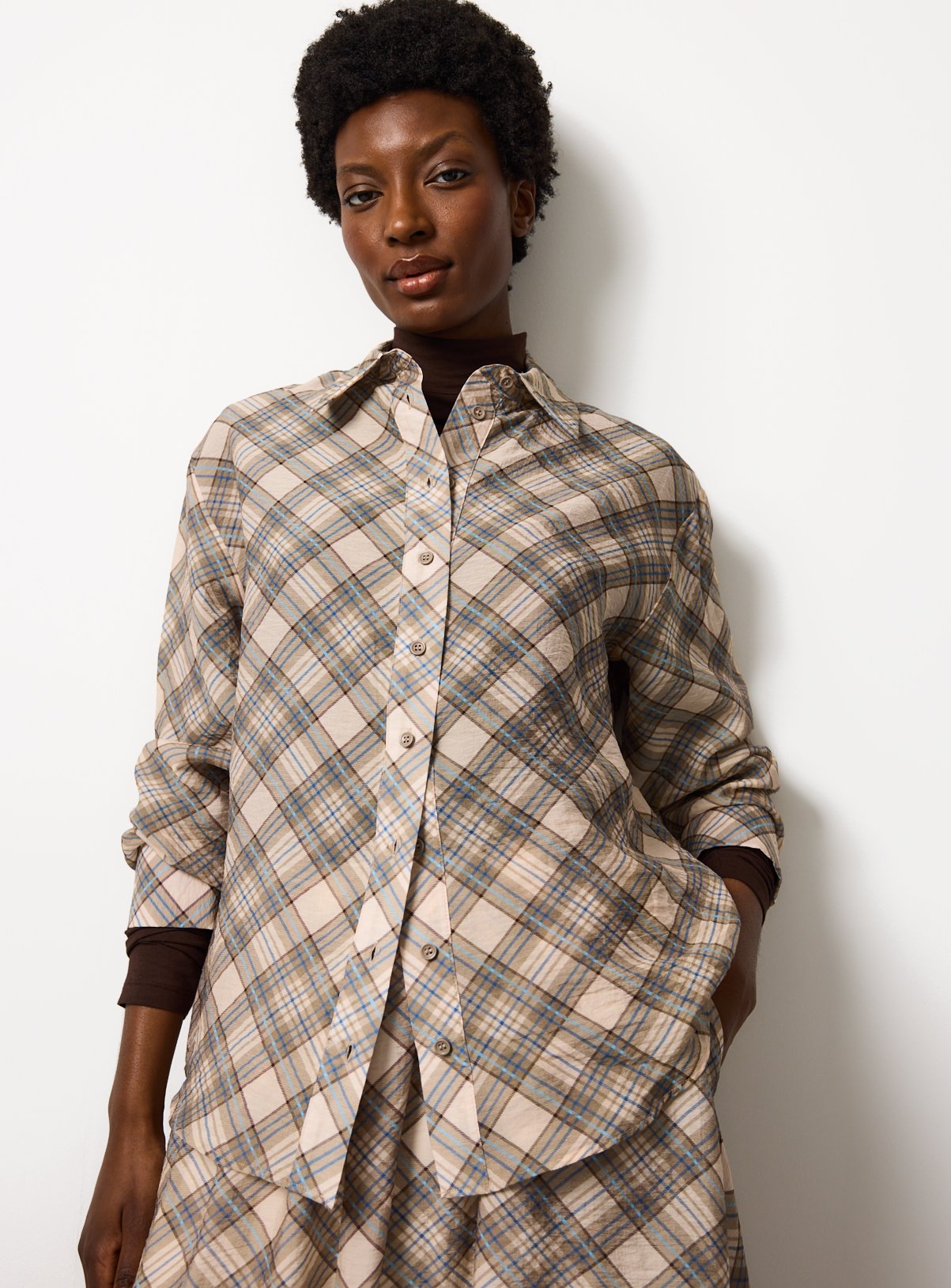 Cream & Blue Relaxed Fit Check Shirt