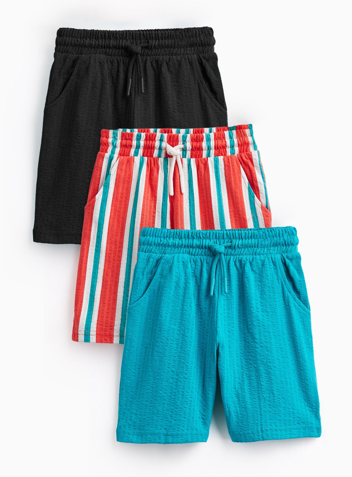 Plain & Stripe Print Textured Shorts 3 Pack 
