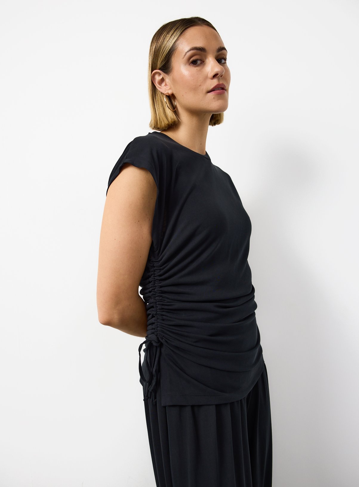 Black Ruched Side Slinky Fabric Co-ord Top 10