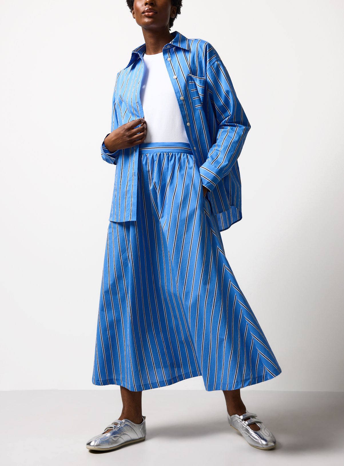 Blue Stripe Co-ord Full Midaxi Skirt 