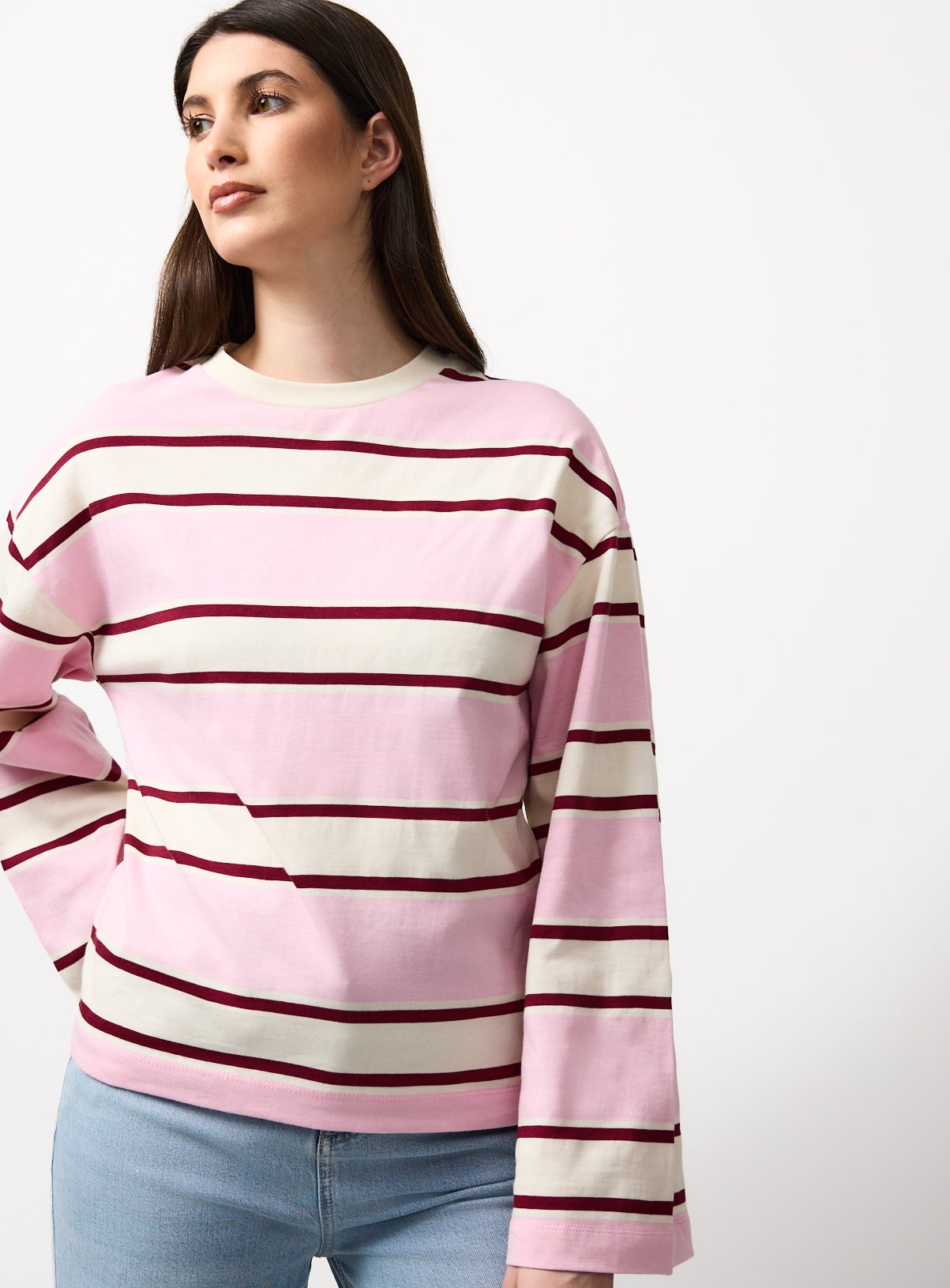Pink Striped Long Sleeve T-Shirt M