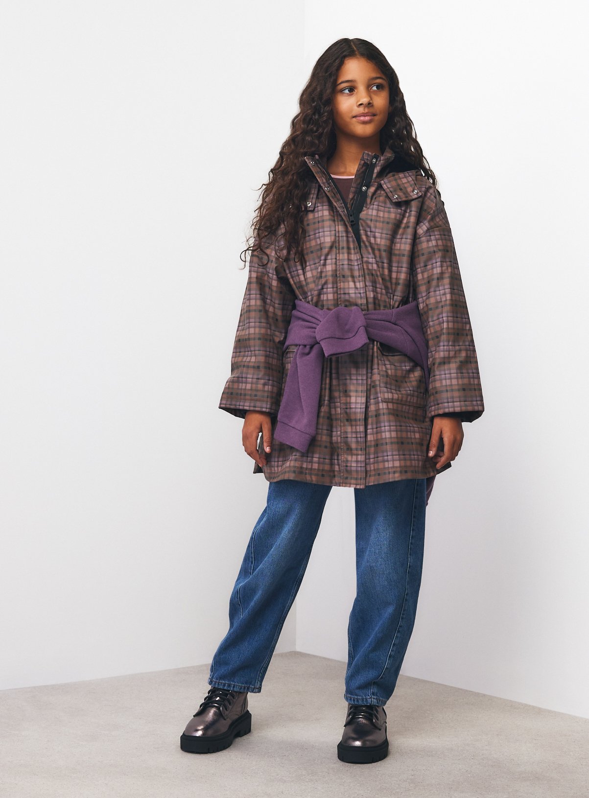 Purple Checked Faux Fur-Lined Mac 