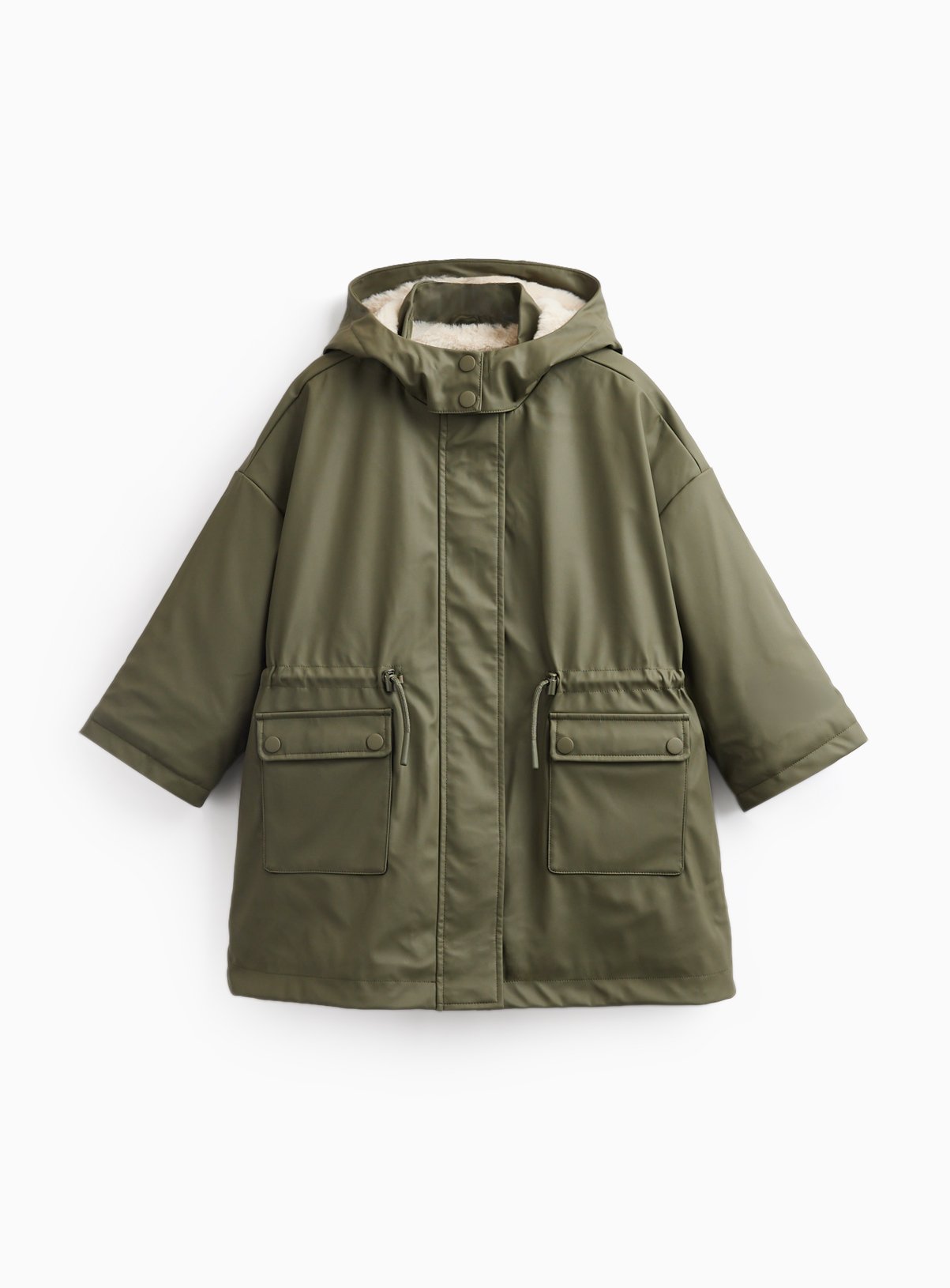 Khaki Faux Fur-Lined Mac 
