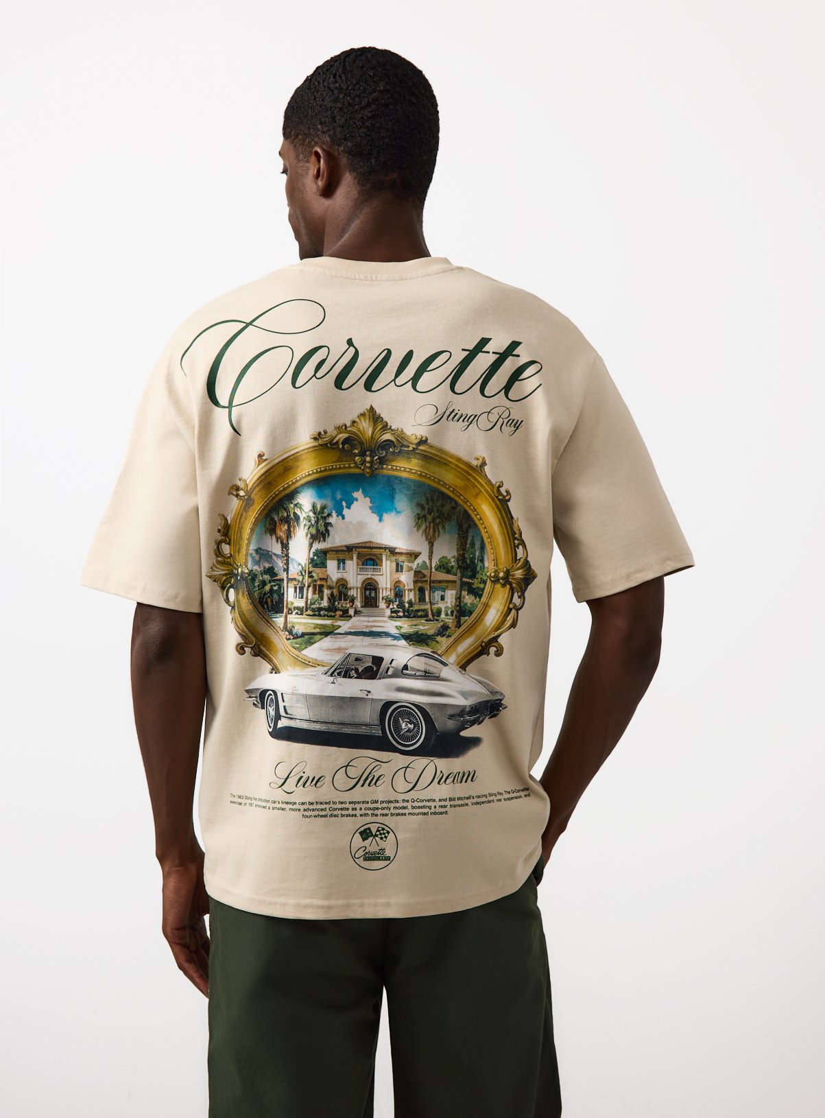 Cream Corvette Graphic Relaxed Fit T-Shirt L