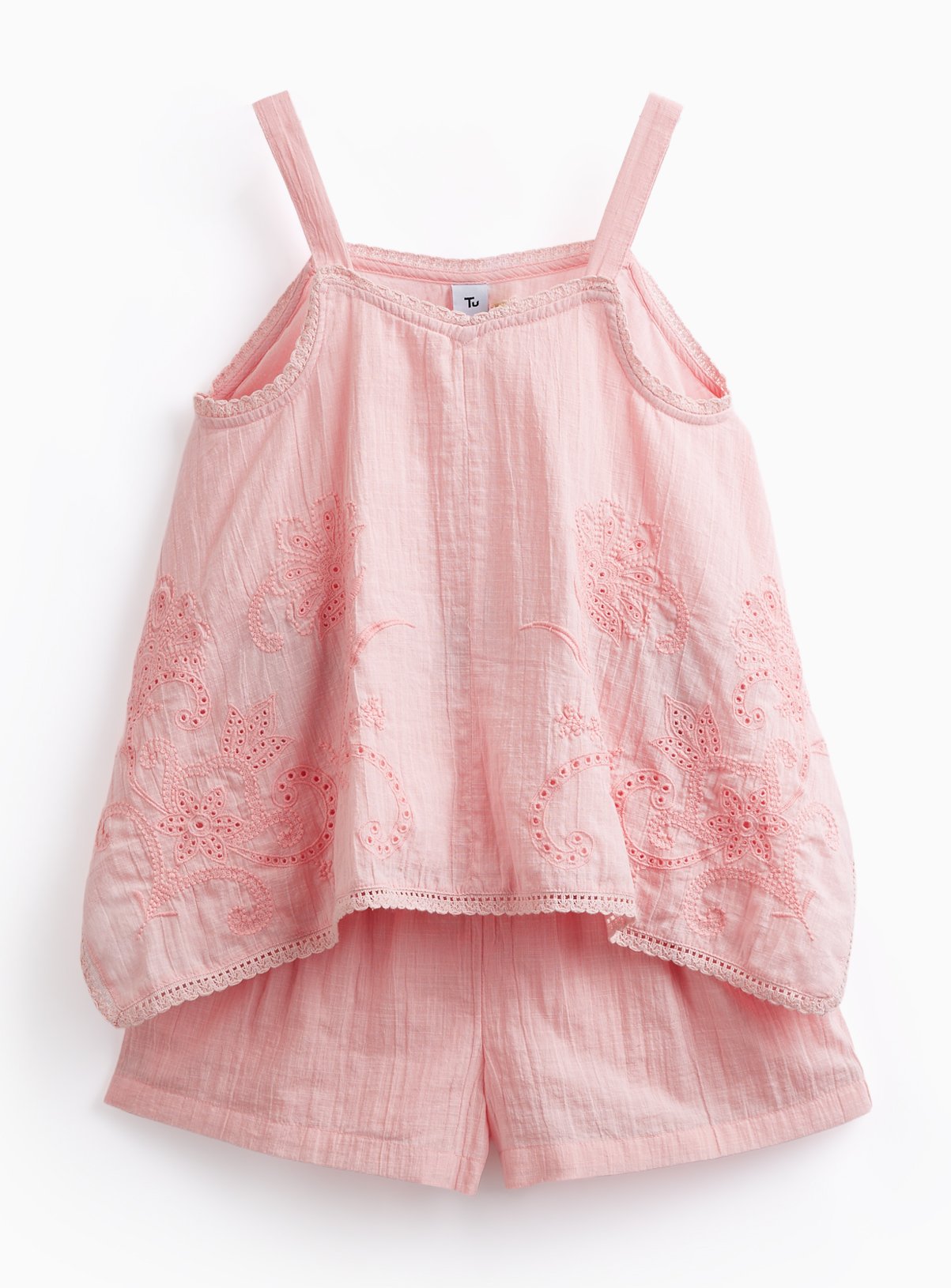 Pink Floral Embroidered Top & Shorts Set 9 years