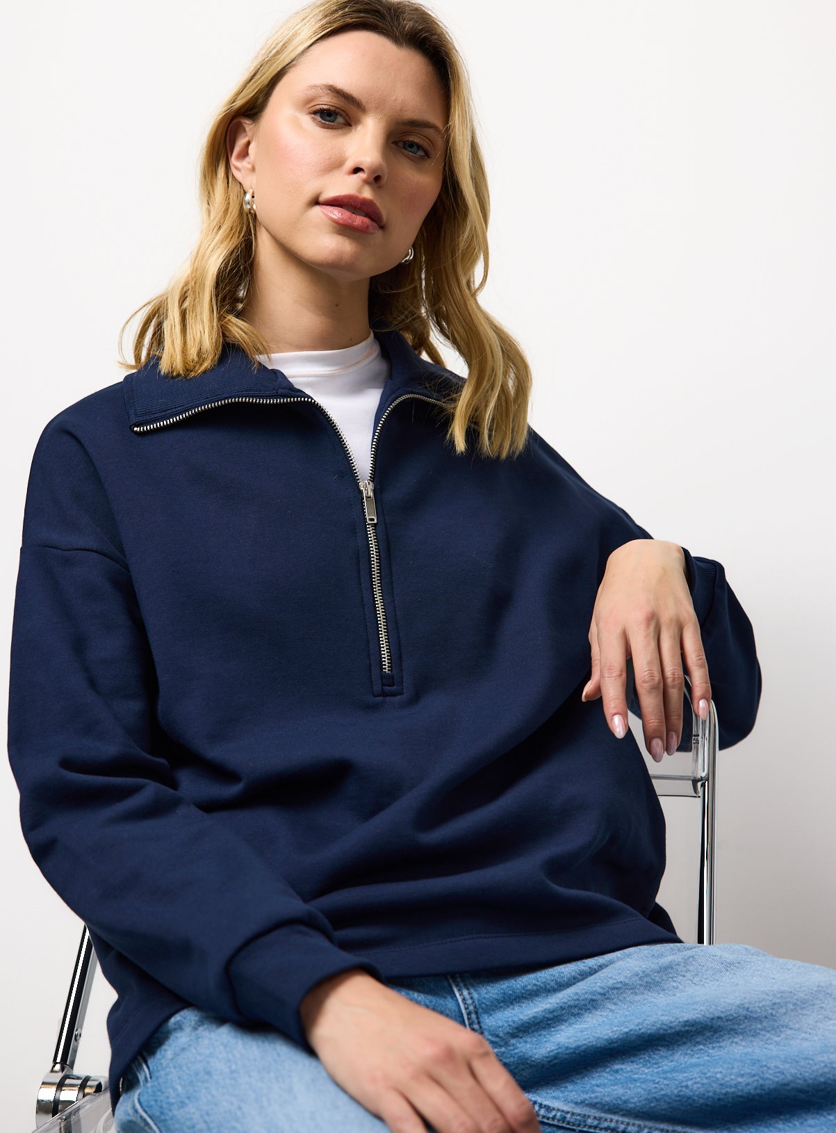 Funnel Neck Quarter Zip Jersey Sweatshirt 