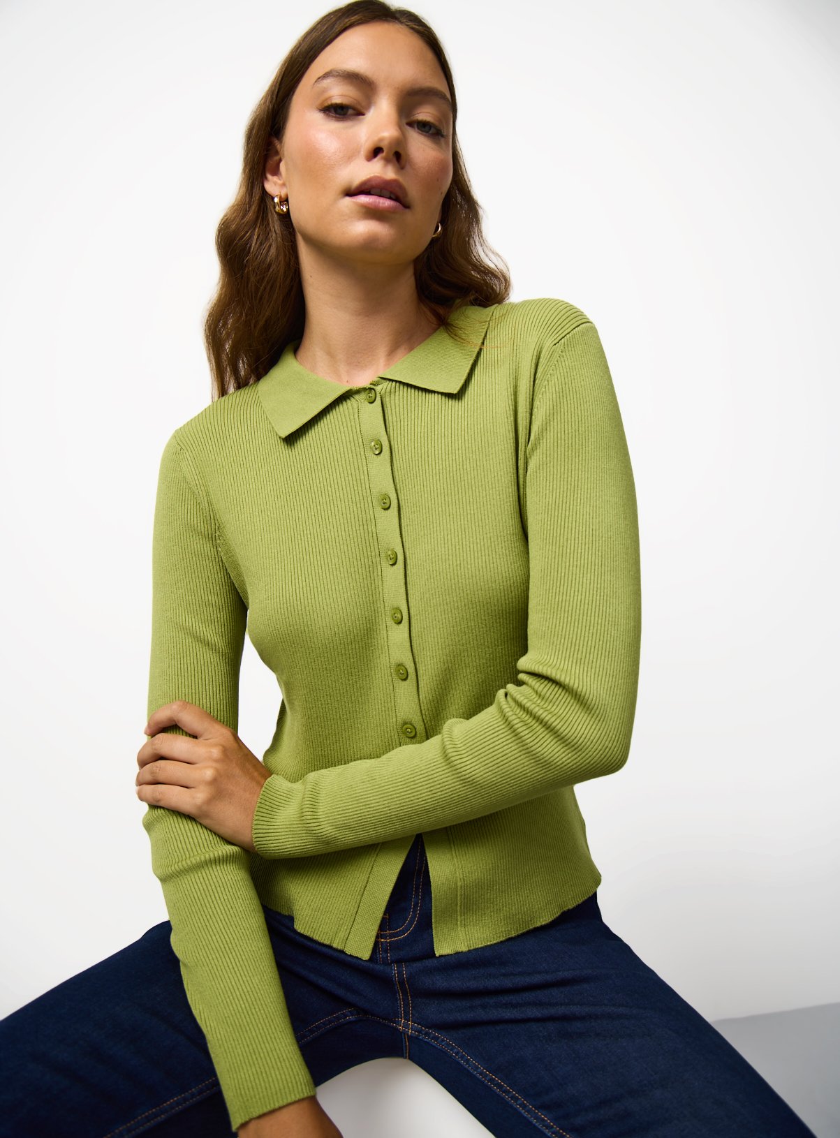 Ribbed Button Through Cardigan 
