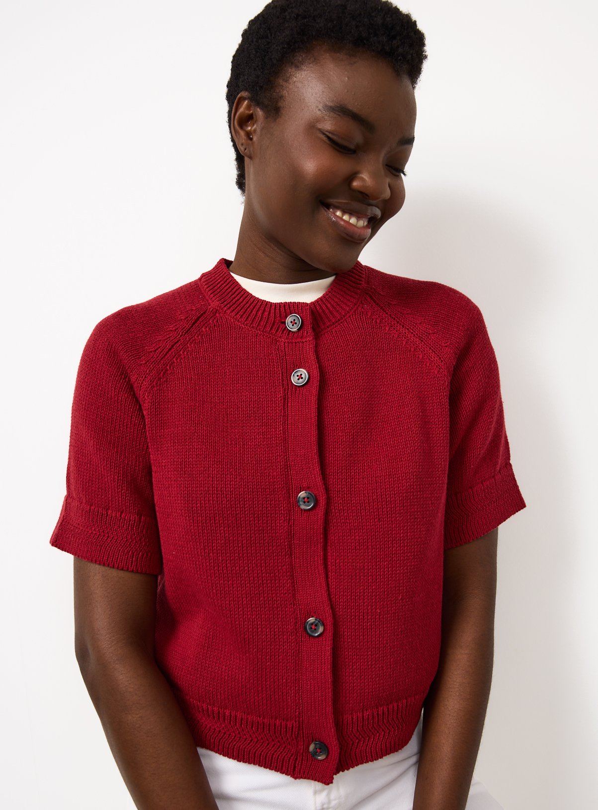 Red Boxy Fit Raglan Short Sleeve Cardigan XS