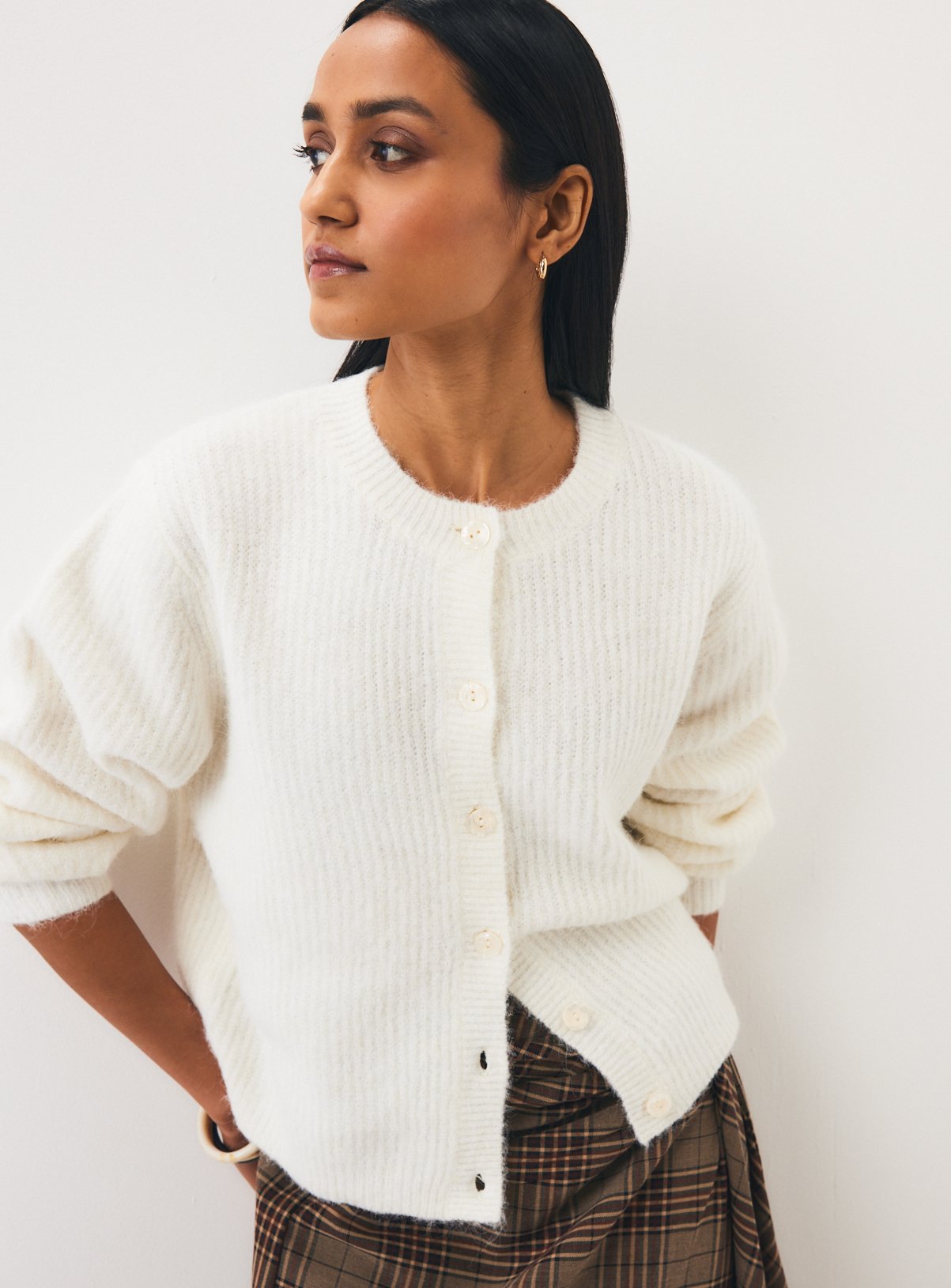 Tabitha Ribbed Button Boxy Cardigan 